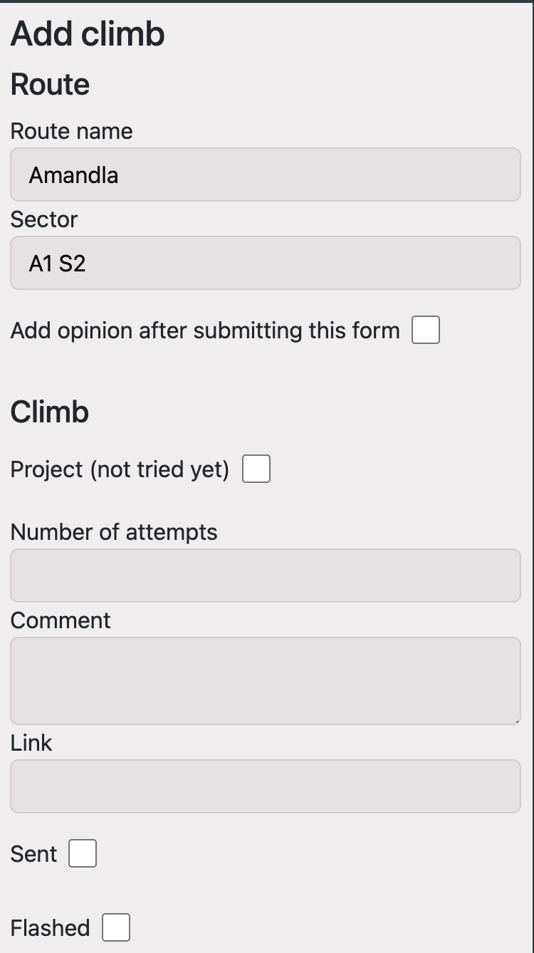 Form to add a climb